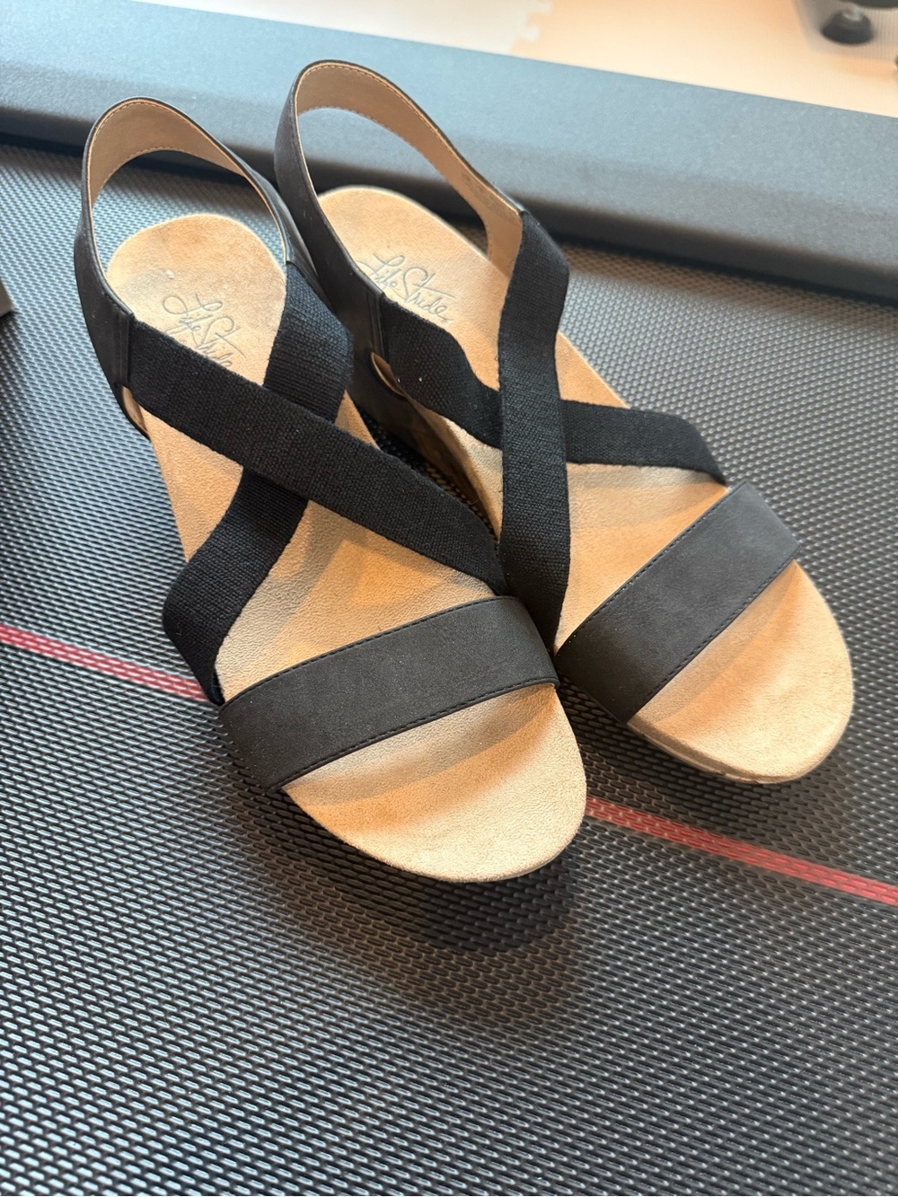 Women’s Black Elastic Strap Wedge Sandals